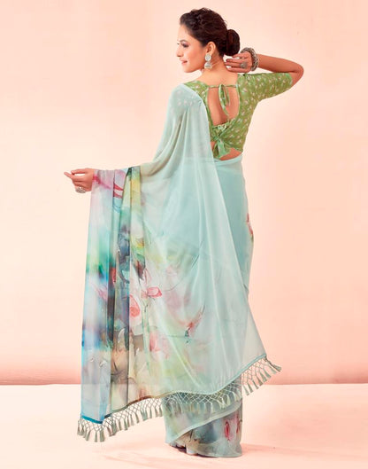 Light Mint Green Georgette Printed Saree