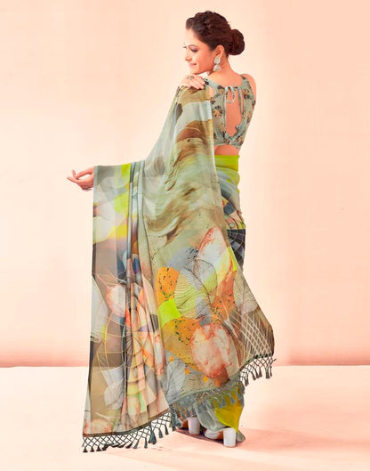 Dusty Green Georgette Printed Saree