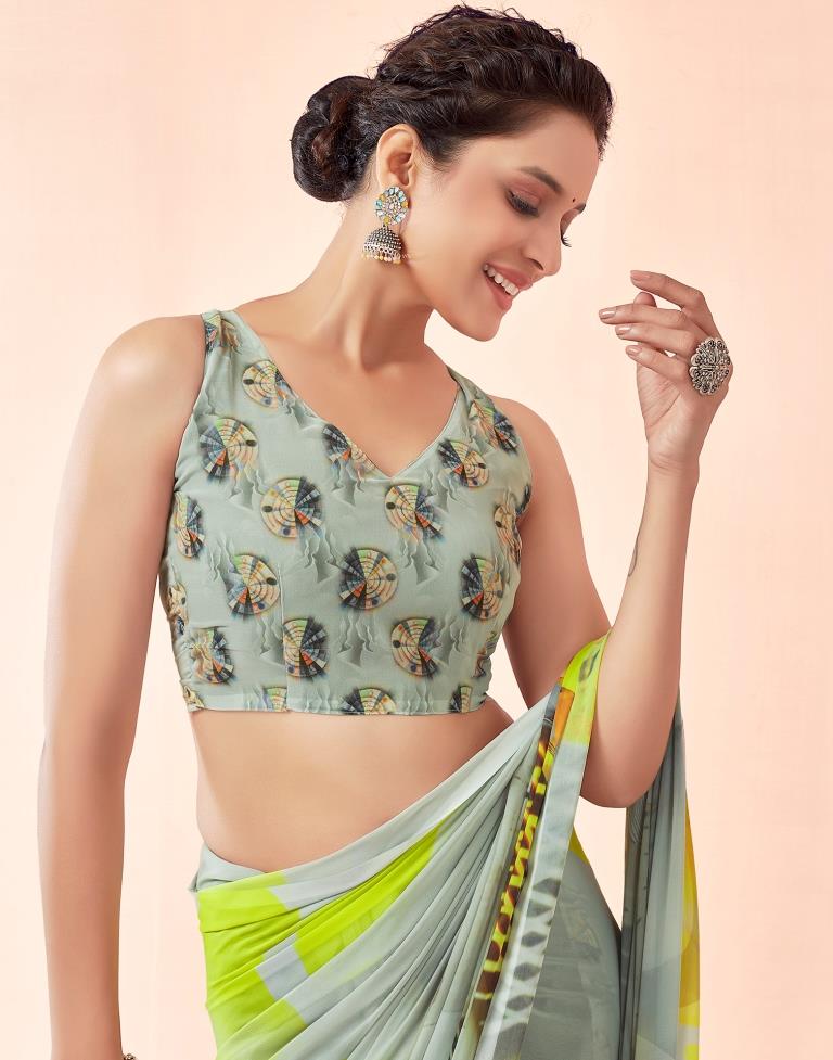 Dusty Green Georgette Printed Saree