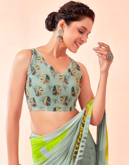 Dusty Green Georgette Printed Saree