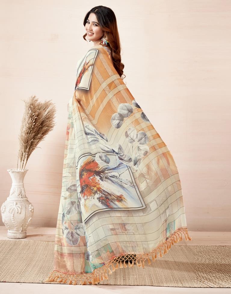 Beige &amp;  Multicoloured Georgette Printed Saree