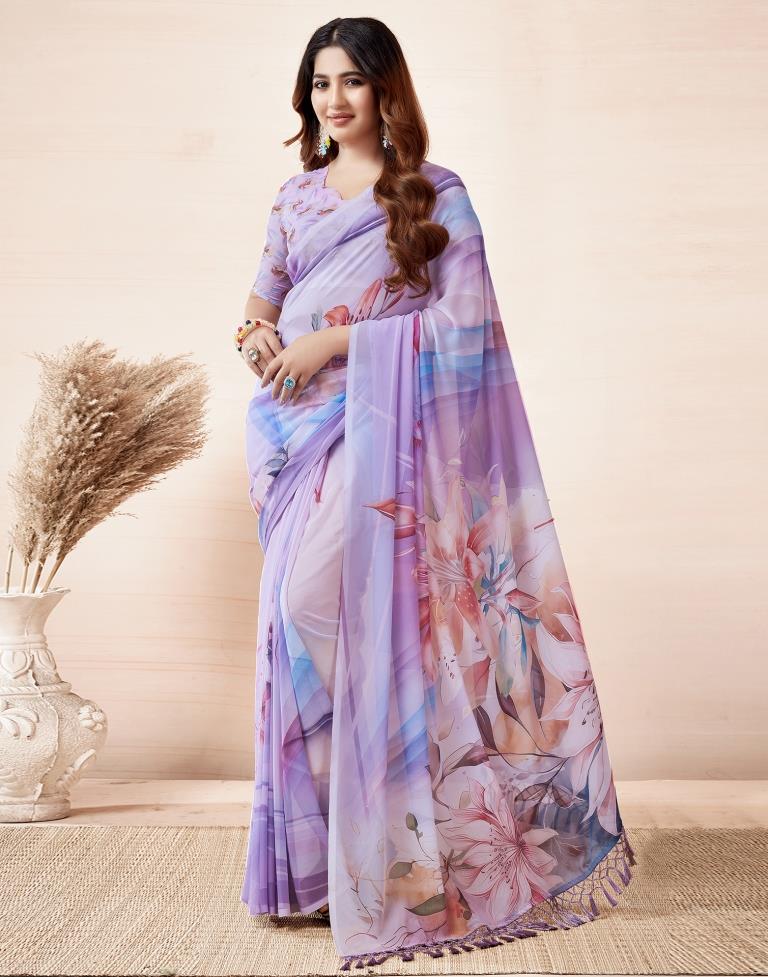 Light Lavender Georgette Printed Saree