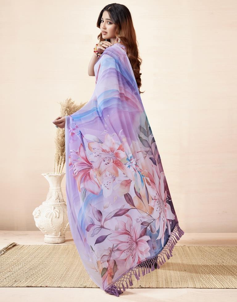 Light Lavender Georgette Printed Saree