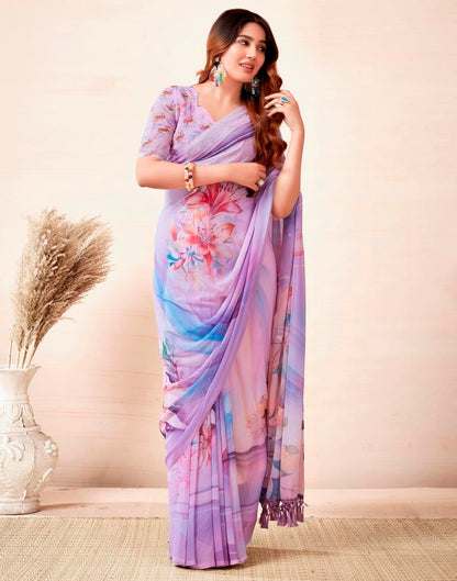 Light Lavender Georgette Printed Saree