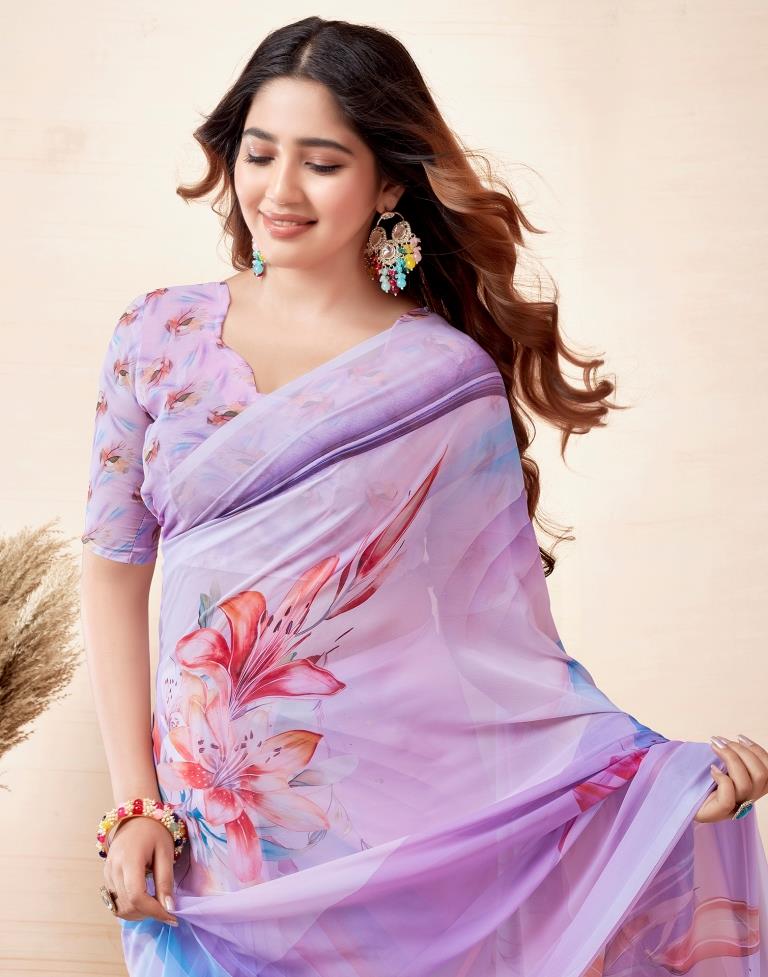 Light Lavender Georgette Printed Saree