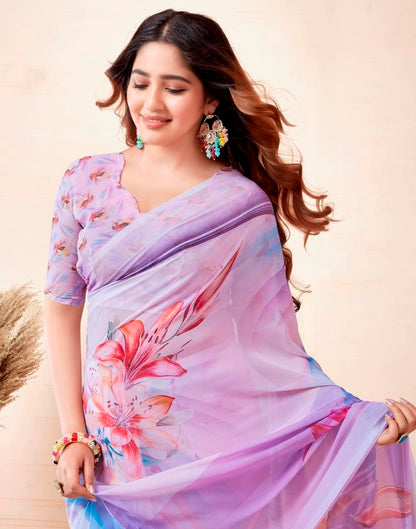 Light Lavender Georgette Printed Saree