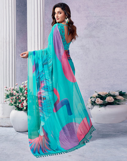 Turquoise Georgette Printed Saree