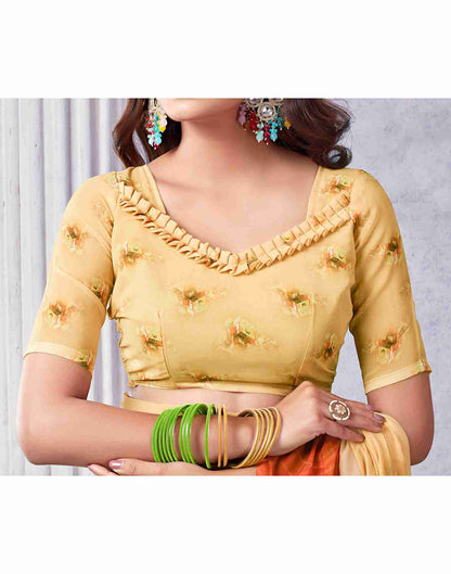 Yellow Georgette Printed Saree