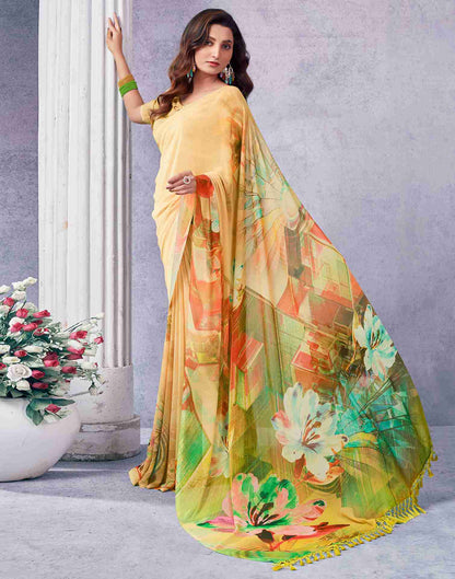 Yellow Georgette Printed Saree