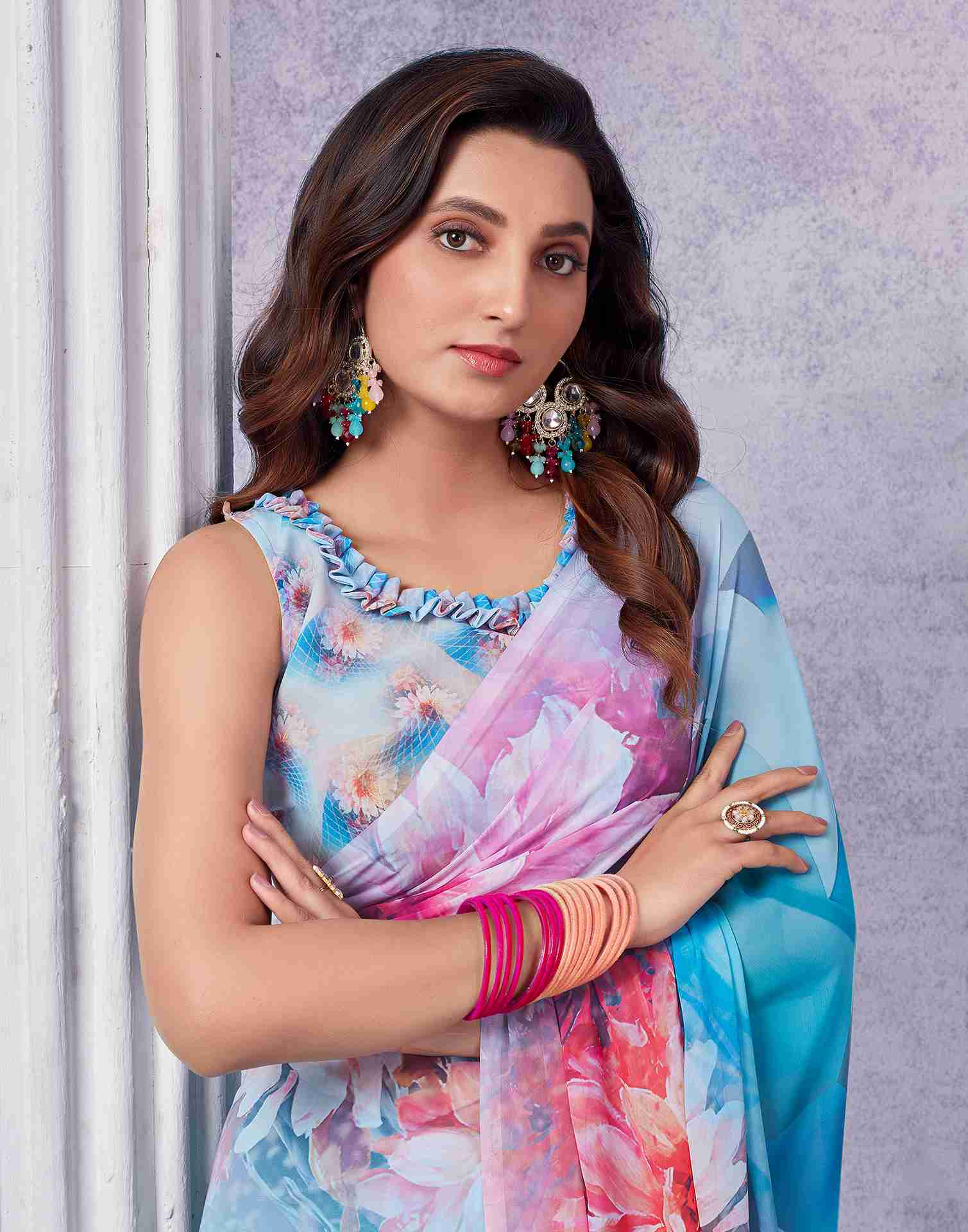 Blue Georgette Printed Saree