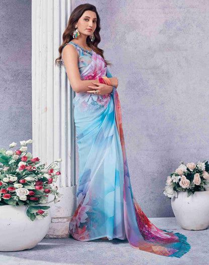 Blue Georgette Printed Saree