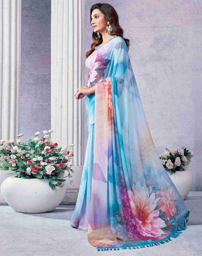 Blue Georgette Printed Saree