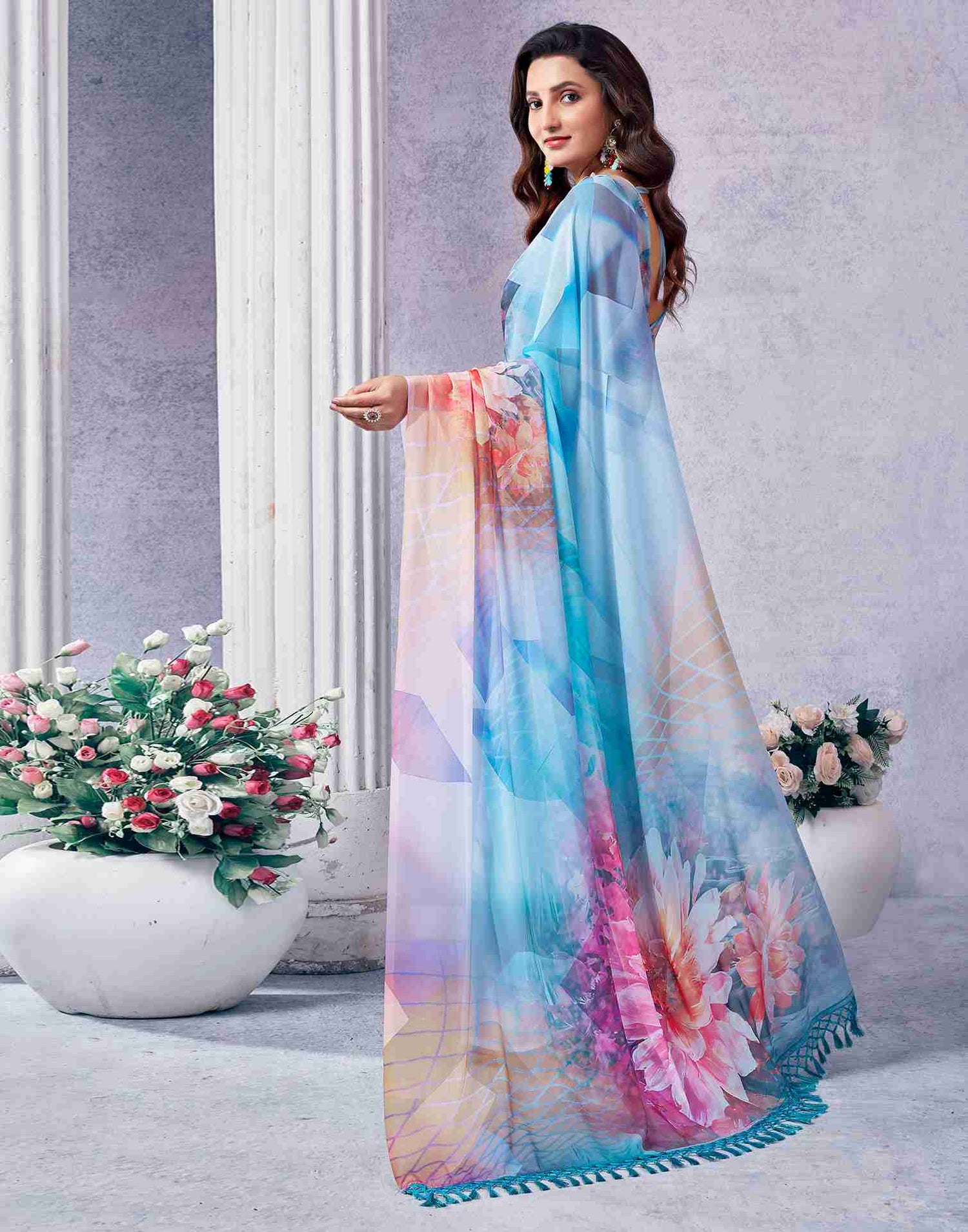 Blue Georgette Printed Saree