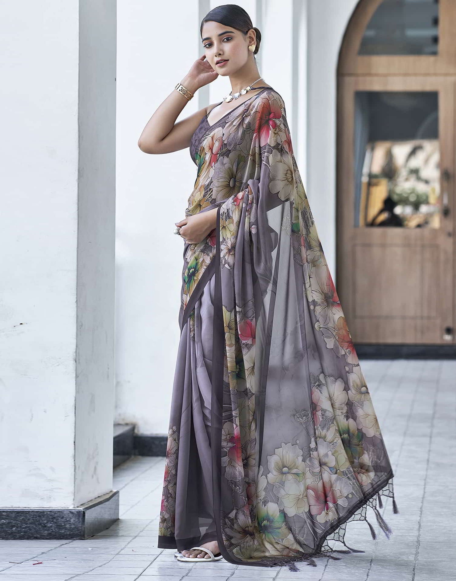 Mauve Printed Georgette Saree