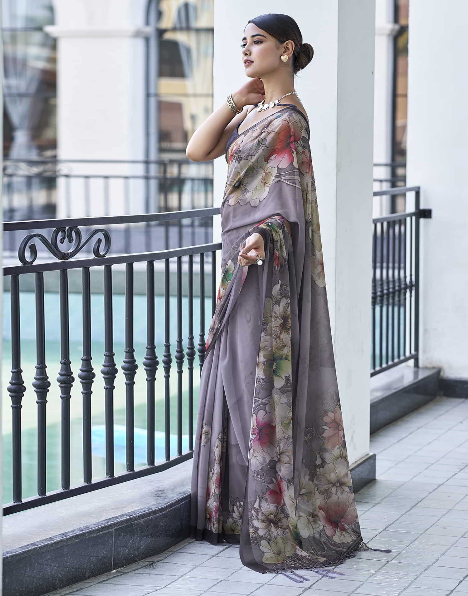 Mauve Printed Georgette Saree