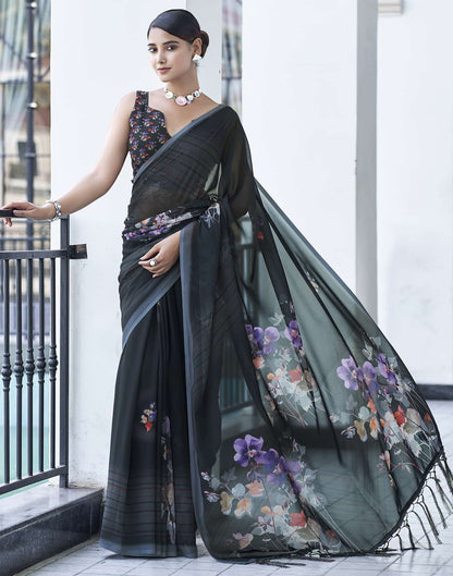 Black Printed Georgette Saree