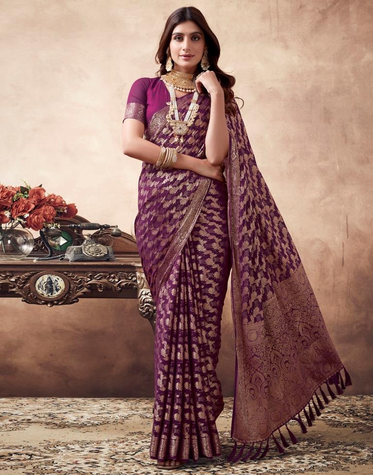 Wine Georgette Plain Saree