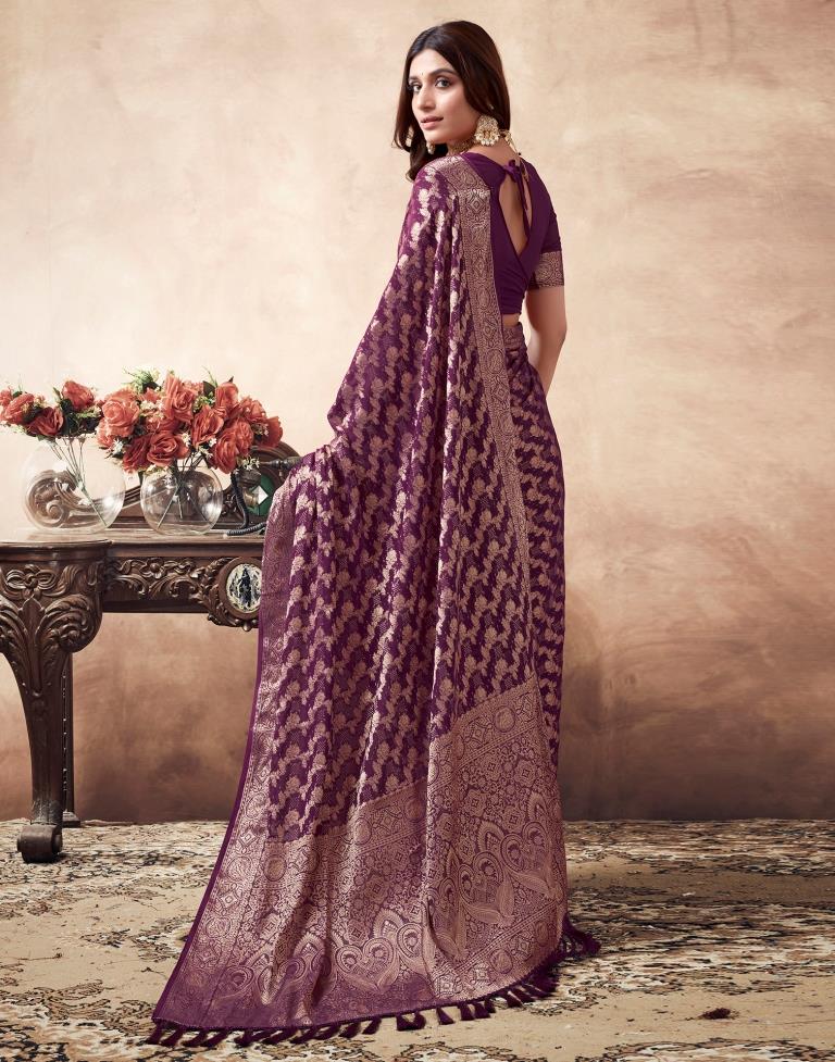 Wine Georgette Plain Saree