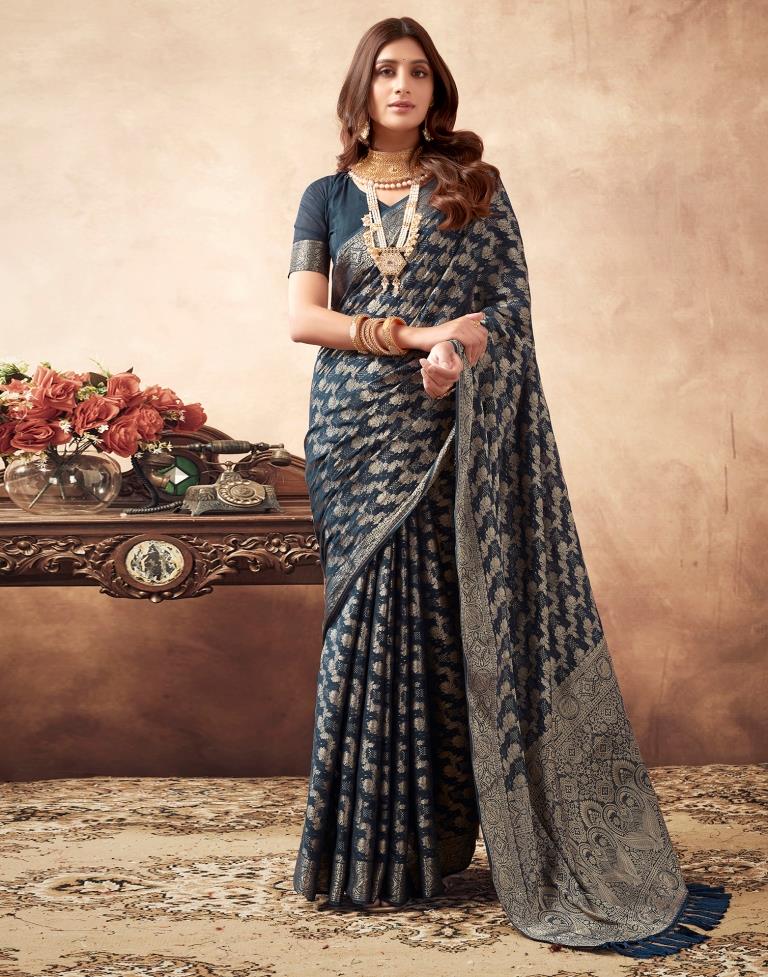 Dusty Blue Gray Georgette Plain Saree