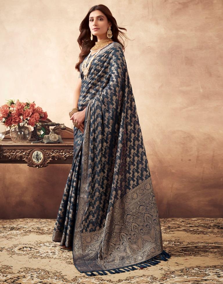 Dusty Blue Gray Georgette Plain Saree