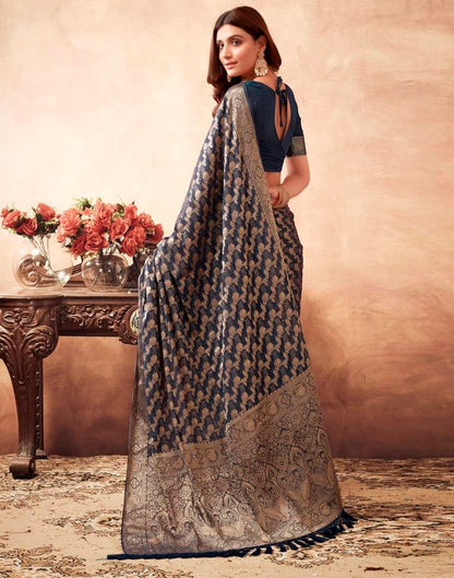 Dusty Blue Gray Georgette Plain Saree