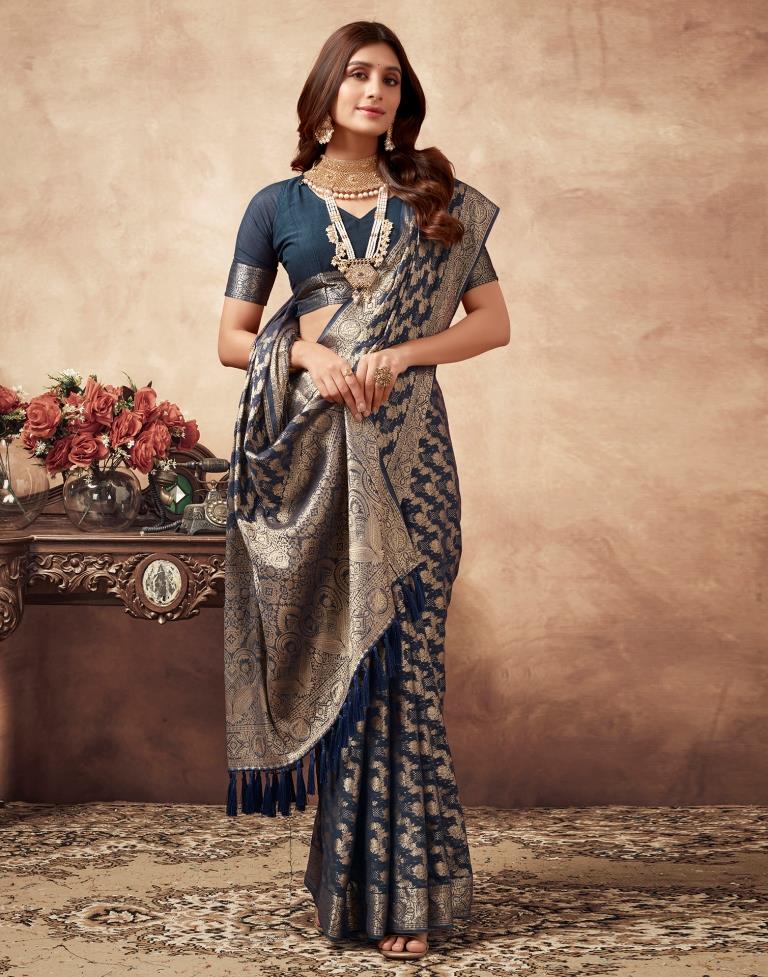 Dusty Blue Gray Georgette Plain Saree