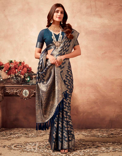 Dusty Blue Gray Georgette Plain Saree