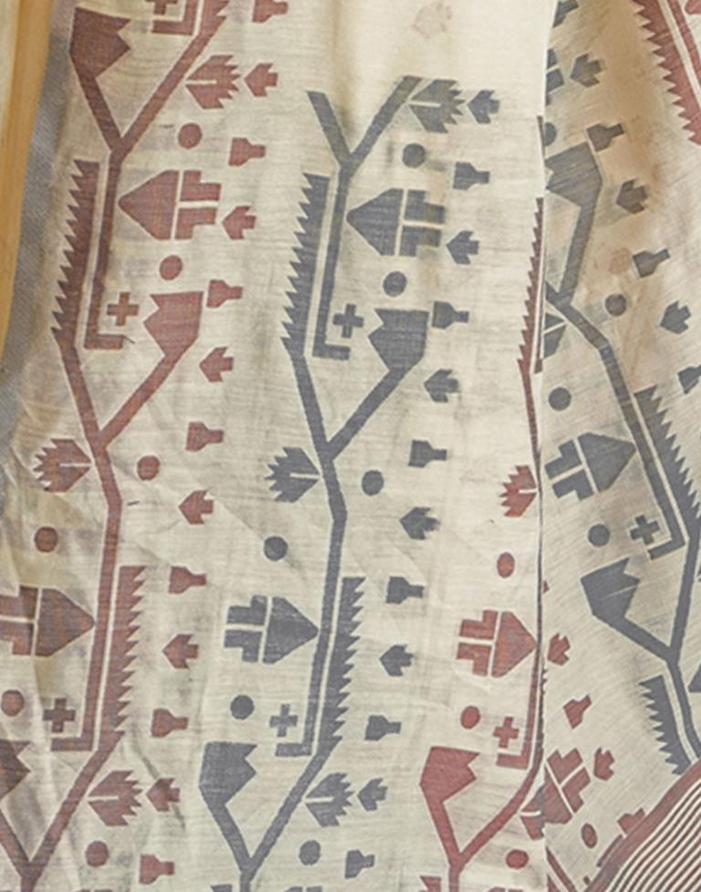 Beige Cotton Woven Saree