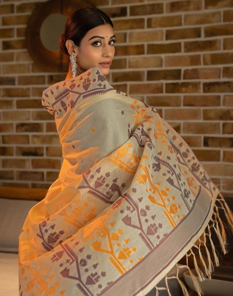 Beige Cotton Woven Saree