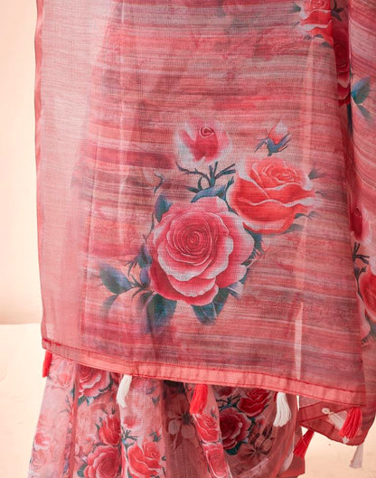 Rose Pink Linen Printed Saree