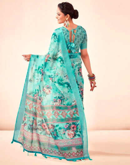 Blue Linen Printed Saree