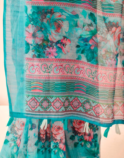 Blue Linen Printed Saree