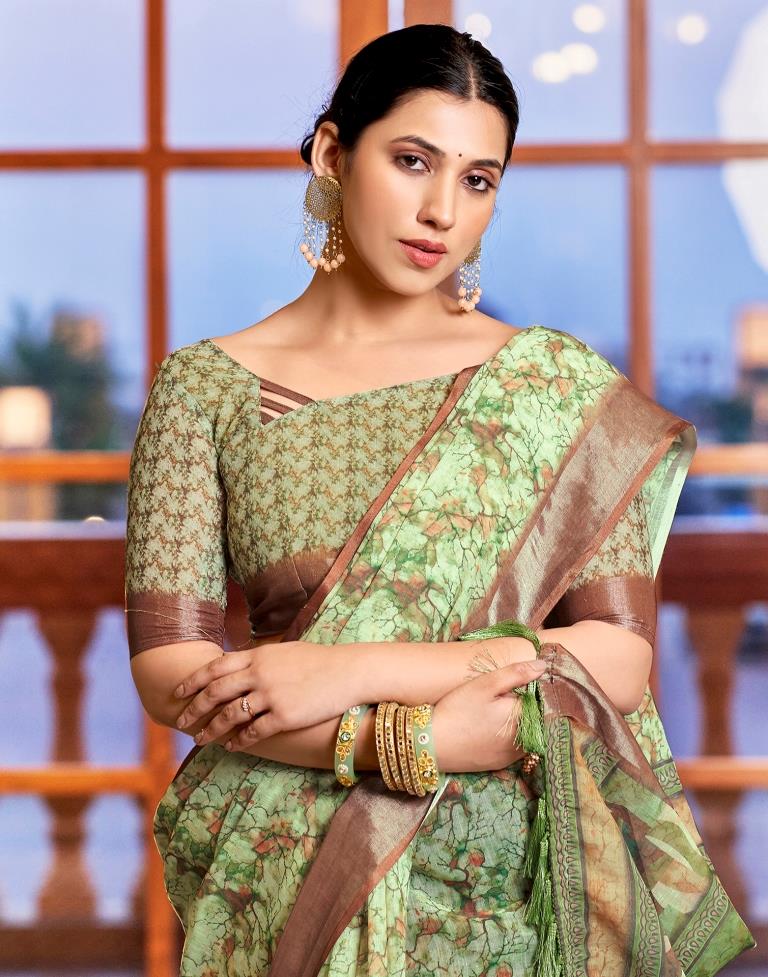 Light Green Linen Printed Saree