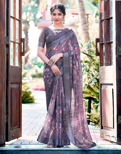 Dusty Pink Linen Printed Saree