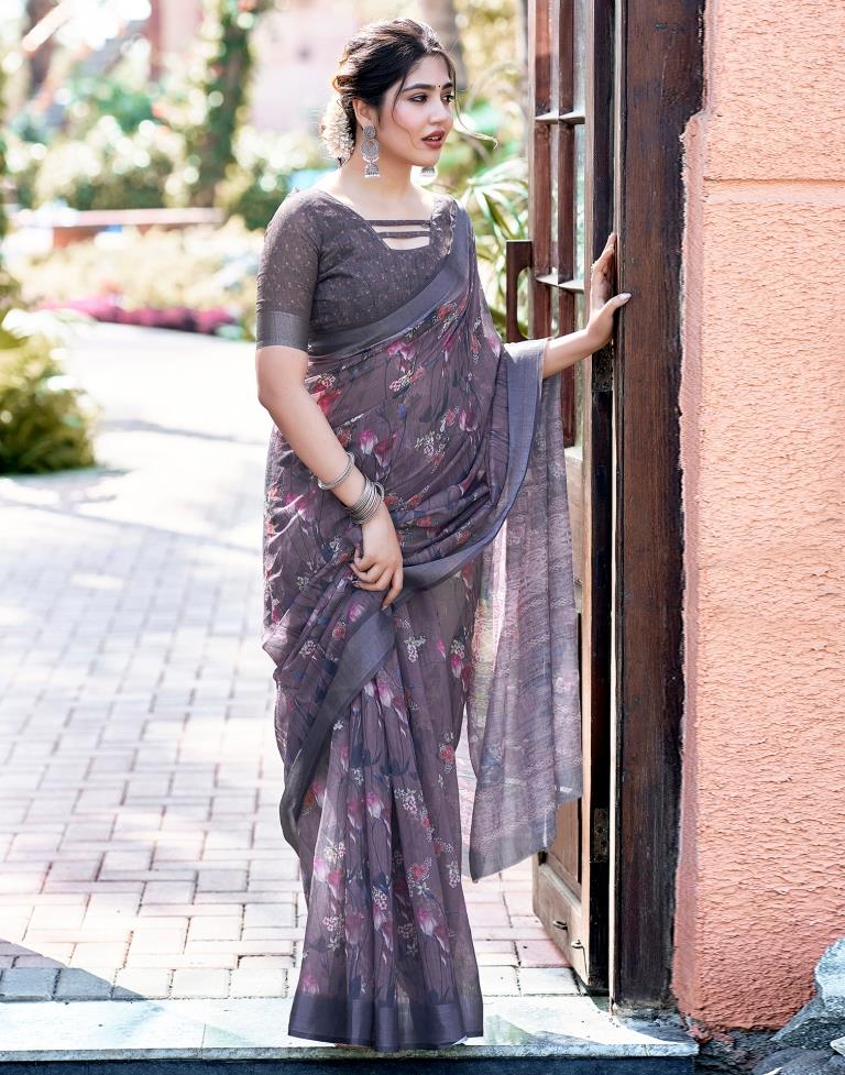 Dusty Pink Linen Printed Saree