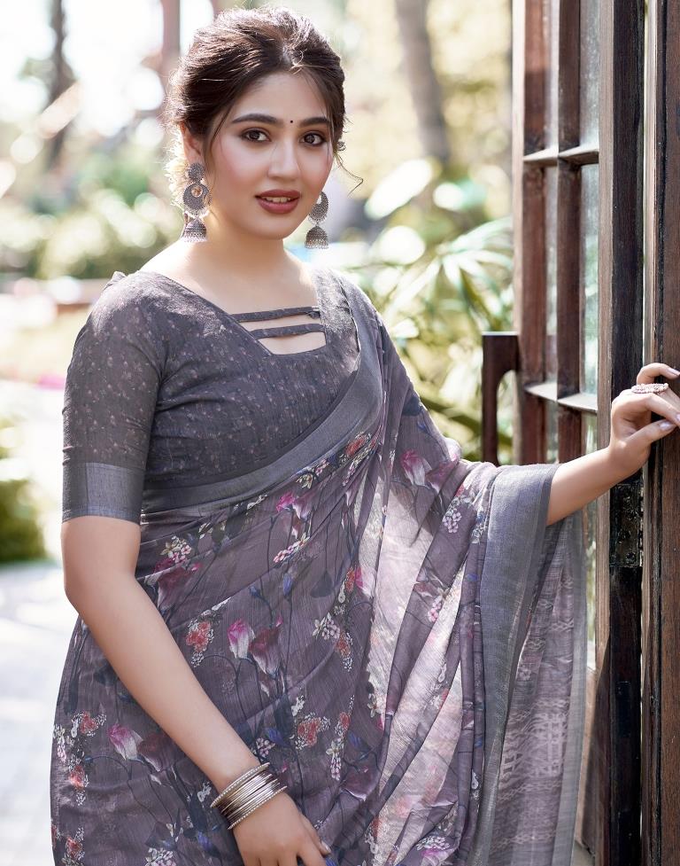 Dusty Pink Linen Printed Saree