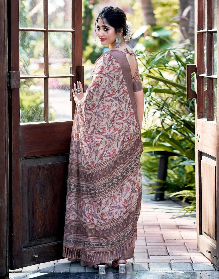 Multicoloured Linen Printed Saree