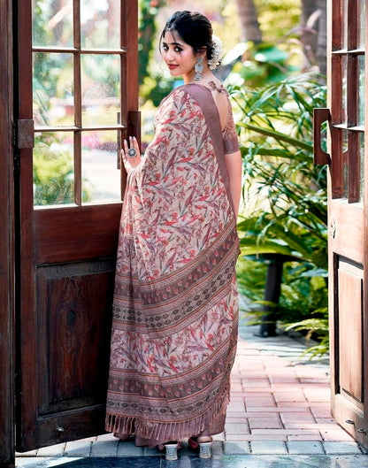 Multicoloured Linen Printed Saree