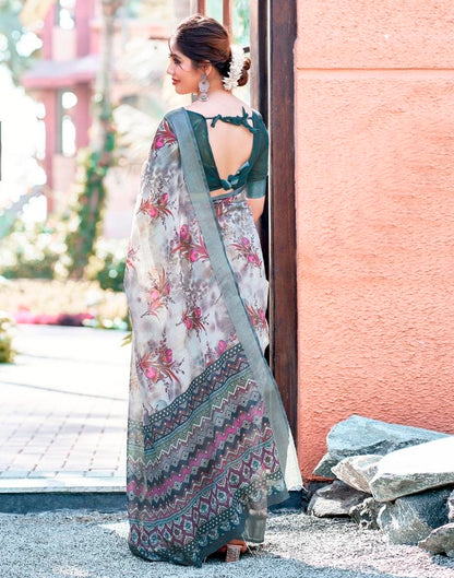 Grey Linen Printed Saree