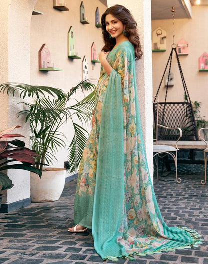 Turquoise Georgette Printed Saree