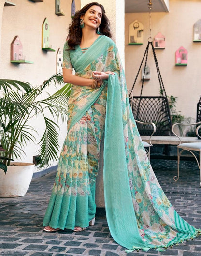 Turquoise Georgette Printed Saree