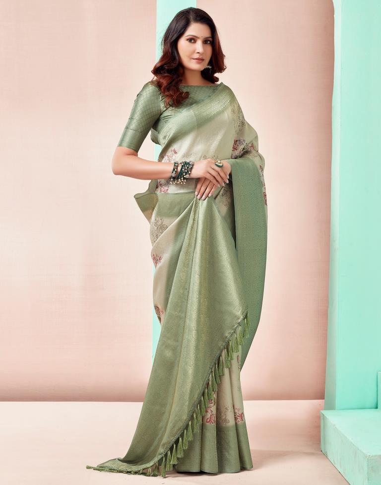 Light Beige Silk Printed Saree