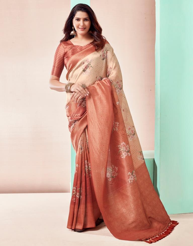 Rust  Silk Printed Saree