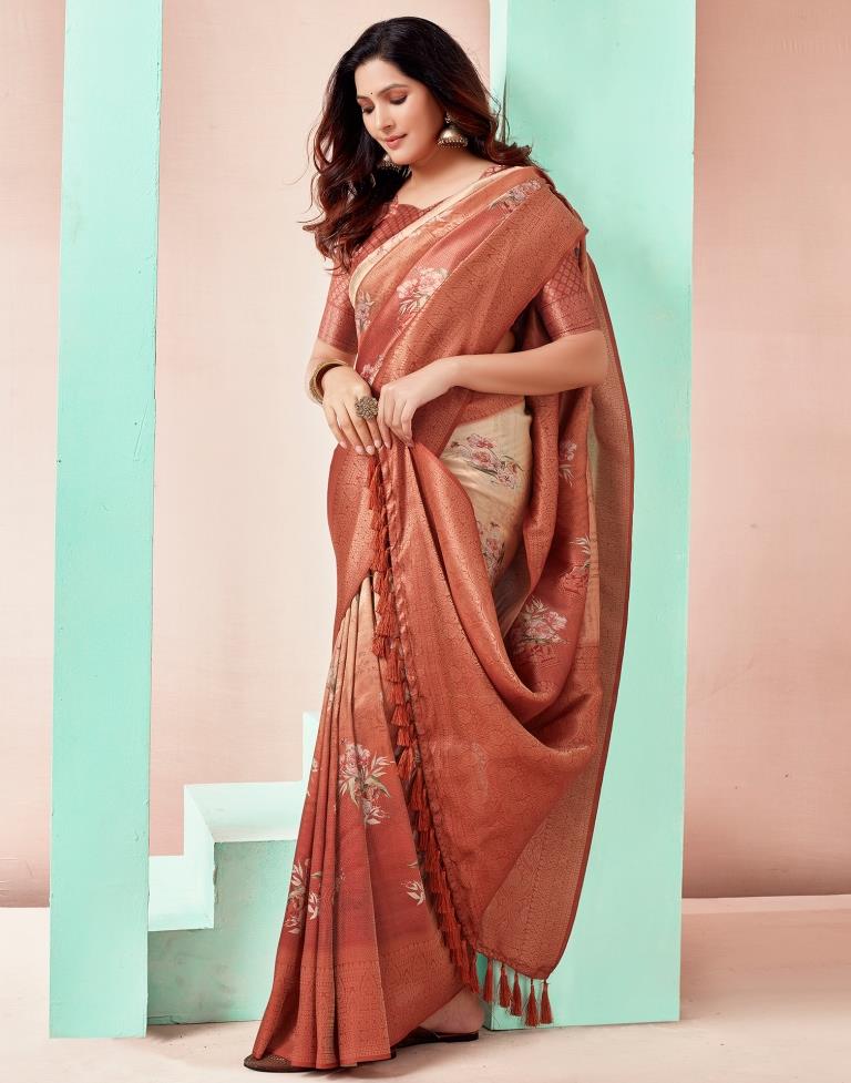 Rust  Silk Printed Saree