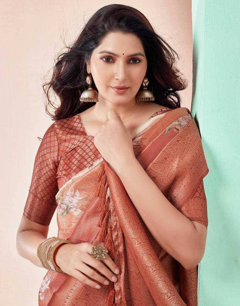 Rust  Silk Printed Saree