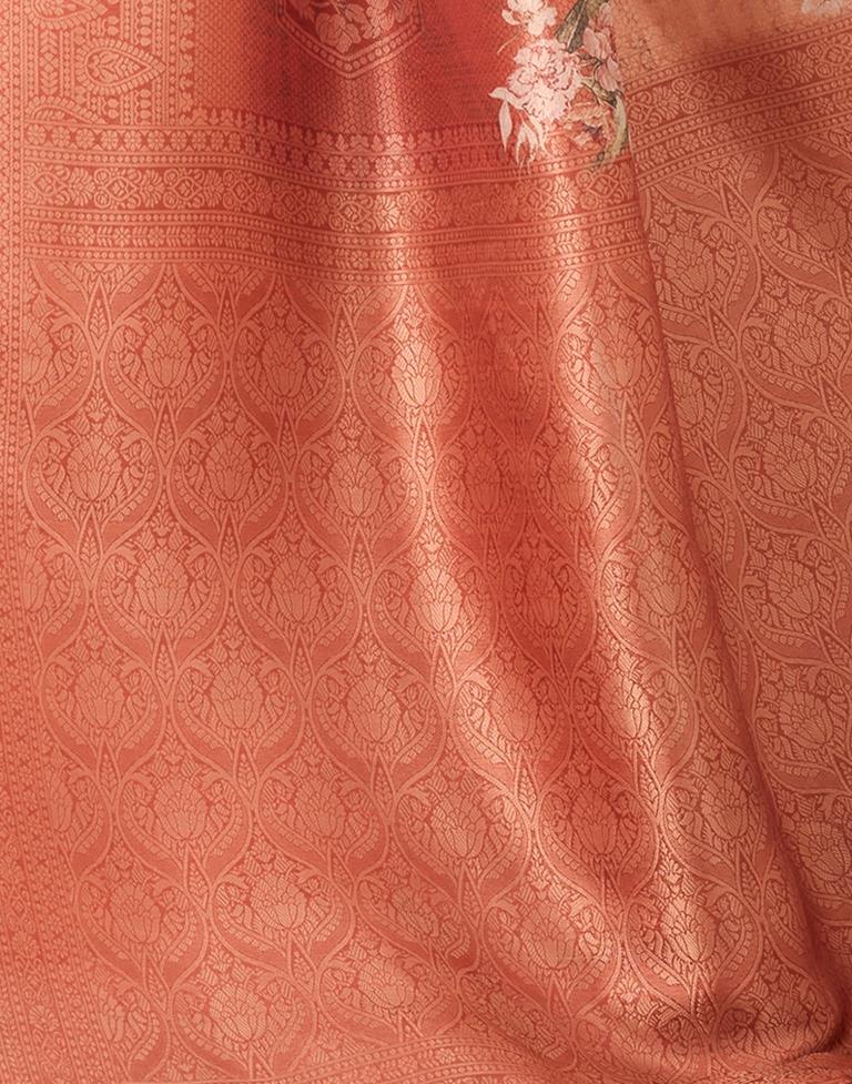 Rust  Silk Printed Saree