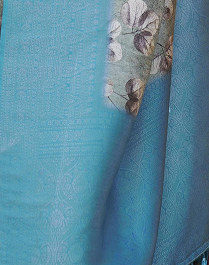 Dusty Green Silk Printed Saree