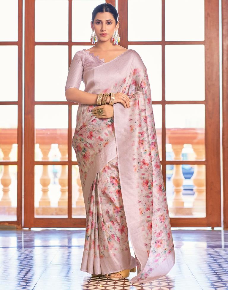 Light Pink Silk Printed Saree