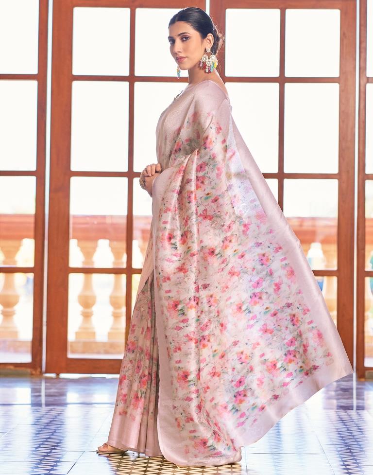 Light Pink Silk Printed Saree