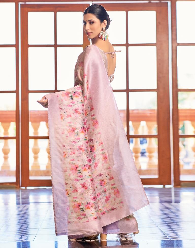 Light Pink Silk Printed Saree